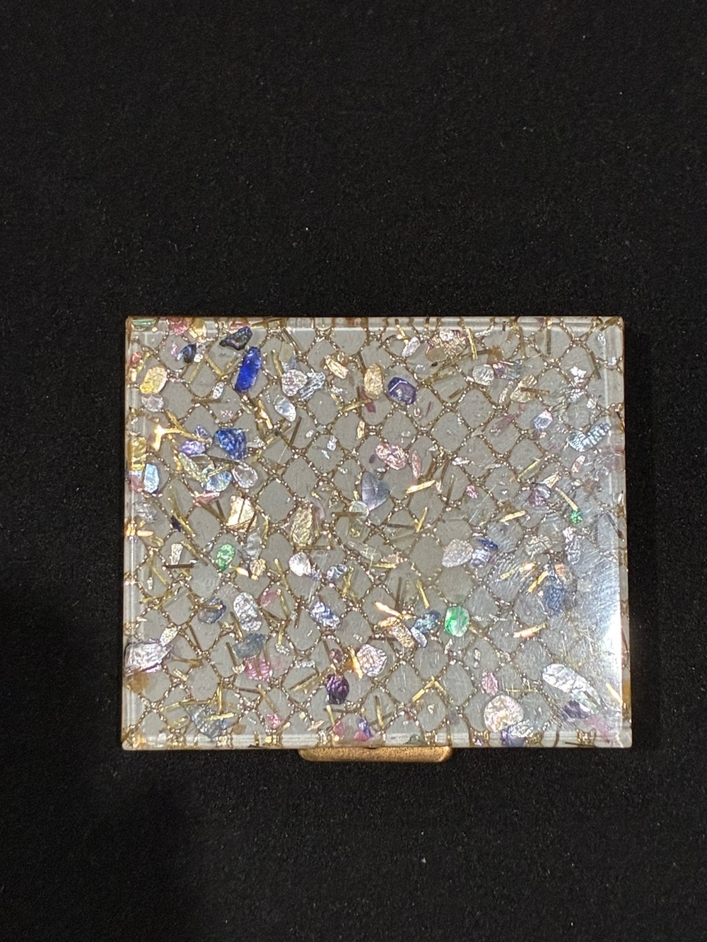 Vintage Mid Century Confetti Lucite Makeup Compact